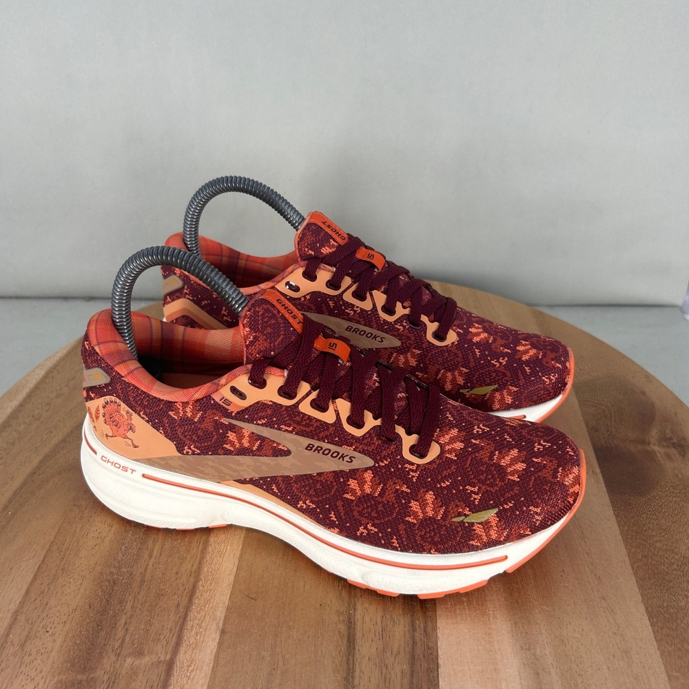Brooks Ghost 15 Trot Happy Turkey Thanksgiving Running Shoes Orange Burgundy